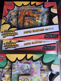 Pokemon: Ascended Heroes EX Boxes (Set of 6) Larry’s/Erika’s, 1 Pin, & 2 Tins - Image 2