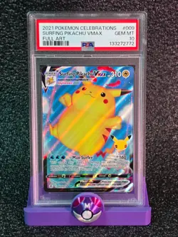 PSA 10 Surfing Pikachu VMAX #009 Full Art Pokemon - Image 1
