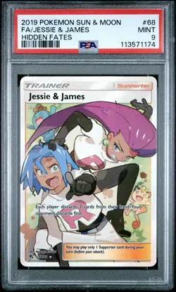 2019 POKEMON SUN & MOON HIDDEN FATES #68 FULL ART/JESSIE & JAMES PSA 9 - Image 1