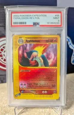 PSA 9 MINT Pokemon Typhlosion Rev-Holo Rare 2002 Expedition #65/165 - Image 1