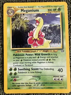Pokemon TCG Meganium 11/111 Neo Genesis Holo Rare 100 HP Stage 2 Card English - Image 1