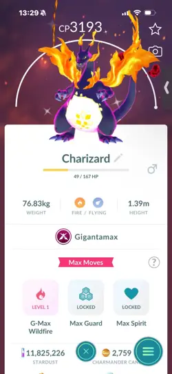 Pokemon Go Shiny Charzard ( Gigantamax ) ( Max CP ) - Image 1