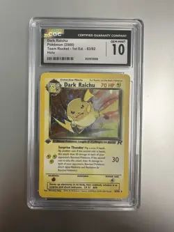 Pokemon 2000 1st Edition Dark Raichu 83/82 Holo Card CGC Gem Mint 10 - Image 1