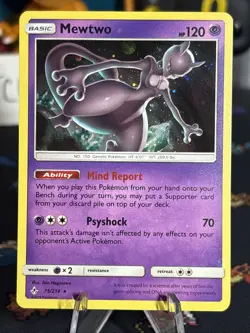 Pokemon TCG Mewtwo 75/214 Cosmo Holo Rare Unbroken Bonds Sun & Moon Holo Bleed - Image 1