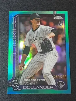2025 Topps Chrome Update - Chase Dollander #USC18 Teal Refractor /299 (RC) Debut - Image 1