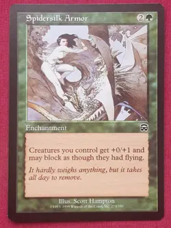 Magic The Gathering MERCADIAN MASQUES SPIDERSILK ARMOR green card MTG - Image 1