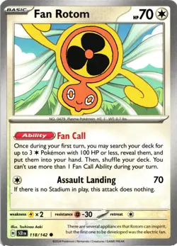 Pokemon Stellar Crown Fan Rotom Regular Common Card - Image 1