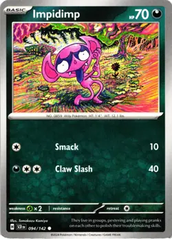 Pokemon Stellar Crown Impidimp Regular Common Card - Image 1