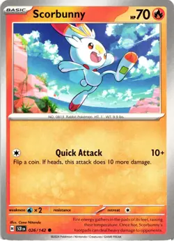 Pokemon Stellar Crown Scorbunny Regular Common Card - Image 1