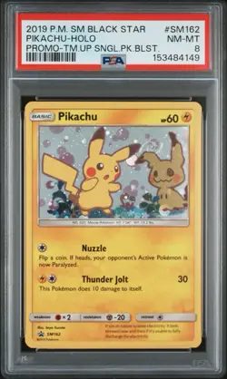 2019 POKEMON SM BLACK STAR PROMO TEAM UP PACK BLISTER #SM162 PIKACHU PSA 8 SWIRL - Image 1