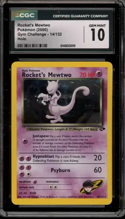 Pokemon Rocket's Mewtwo Gym Challenge Unlimited Holo Rare #14 CGC 10 Gem Mint - Image 1