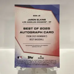 2025 Bowman's Best Jaron Elkins Los Angeles Dodgers Autograph Insert B25-JE - Image 2