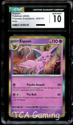 CGC 10 GEM MINT Espeon 033/131 HOLO RARE Prismatic Evolutions Pokemon Card - Image 1