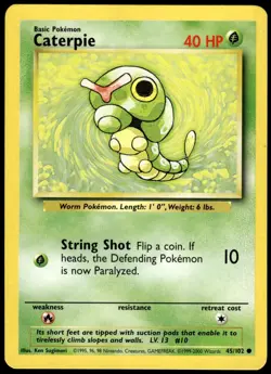 Caterpie 45/102 Base Set Unlimited Common NM Pokemon 1999 - Image 1