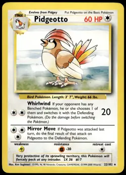 Pidgeotto 22/102 Base Set Unlimited Rare LP Pokemon 1999 - Image 1