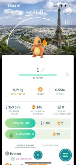 Pokemon Go Glumanda , Charmander Paris Hintergrund / Paris Background - Image 1