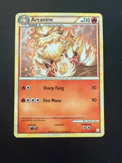 Pokemon Arcanine 1/123 HeartGold SoulSilver Non Holo MP - Image 1
