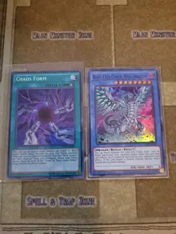 YUGIOH BLUE-EYES CHAOS MAX DRAGON PURPLE + CHAOS FORM MVP1 SECRET 1ST ED NM - Image 1