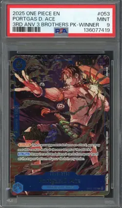 PSA 9 Portgas D. Ace (3rd Anniversary Winner) OP07-053 EN One Piece B28 - Image 1