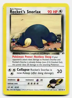 ROCKET'S SNORLAX GYM HEROES 33/132 LP RARE POKEMON - Image 2