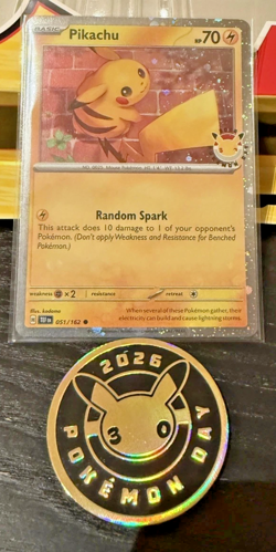 Pikachu 51/162 Stamped 2026 Pokemon Day 30th Anniversary Promo TCG W/ Coin MINT - Image 1