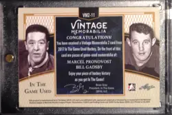 2017 Leaf ITG Game Used Marcel Pronovost Bill Gadsby Vintage Patch Red Wings /2 - Image 2