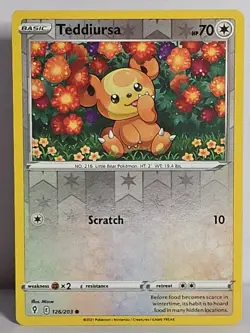 Teddiursa 126/203 Evolving Skies Reverse Holo Common Pokemon TCG Card LP - Image 1