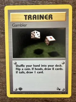 1st Edition Gambler 60/62 Fossil Set WOTC Vintage Pokemon Card Trainer NM - Image 1
