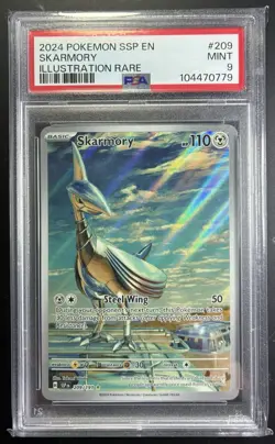 Pokemon Skarmory 209/191 Illustration Rare Sv08 Surging Sparks PSA 9 Holo - Image 1