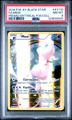 2016 POKEMON XY MYTHICAL COLLECTION XY110 MEW FULL ART BLACK STAR PROMO PSA 8 - Image 1