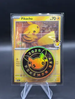 2026 Pikachu 051/162 Pokemon Day 30th Anniversary Stamped Promo Swirl Plus Coin - Image 1