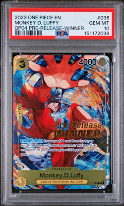 2023 ONE PIECE OP04 PRE-RELEASE WINNER MONKEY D LUFFY #36 PSA 10 GEM MINT - Image 1
