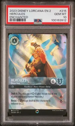 2023 DISNEY LORCANA EN 2-RISE OF THE FLOODBORN HERCULES - DIVINE HERO PSA 10 - Image 1