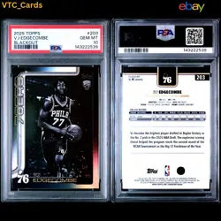 VJ Edgecombe RC Blackout 2025 Topps Flagship #203 PSA 10 GEM MINT - Image 1