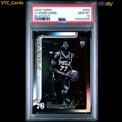 VJ Edgecombe RC Blackout 2025 Topps Flagship #203 PSA 10 GEM MINT - Image 2