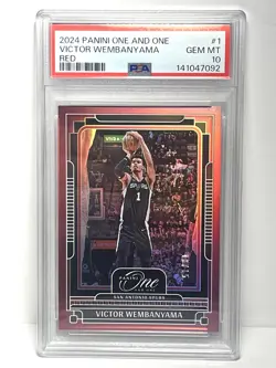 Victor Wembanyama Red /15 PSA 10 POP 1 🔥DPOY 2024-25 Panini One & One - Image 1