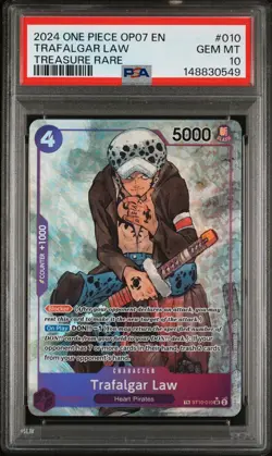 2024 ONE PIECE OP07-500 YEARS IN THE FUTURE TREASURE RARE TRAFALGAR LAW PSA 10 - Image 1