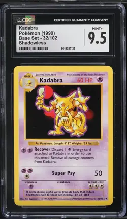 CGC 9.5 Kadabra Shadowless Base Set 1999 Pokemon Card #32 - Image 1