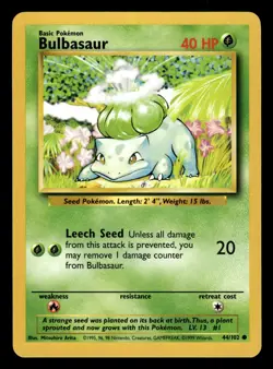 Bulbasaur 44/102 Common Starter Base Set Pokemon Card - 17 - Image 1