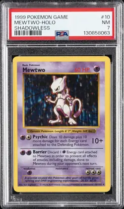 1999 POKEMON BASE SET SHADOWLESS #10 MEWTWO-HOLO PSA 7 - Image 1