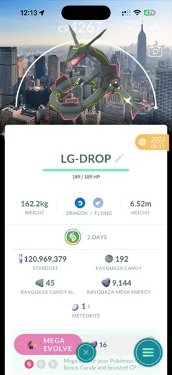 Shiny Rayquaza Background New York Lv 50 Meteorite 3 Moves Pokemon Go - Image 1