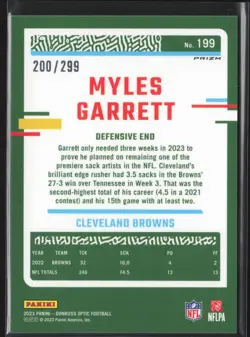 2023 Donruss Optic #199 Myles Garrett Aqua Holo #/299 - Image 2