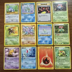 12 Pokemon Card Lot 1990s Vintage WOTC TCG 1st Edition E Reader Fossil Neo - Image 1