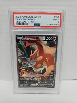 POKEMON 2022 BRILLIANT STARS CHARIZARD V FULL ART 154 PSA 9 - Image 1