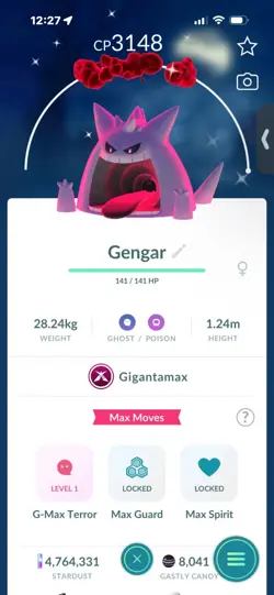 Pokemon Go Shiny Gengar ( Gigantamax ) ( Max CP ) - Image 1