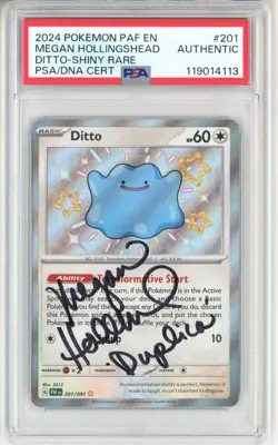 PSA Signed Megan Hollingshead Pokemon TCG Ditto 201/091 SV: Paldean Fates Holo - Image 1