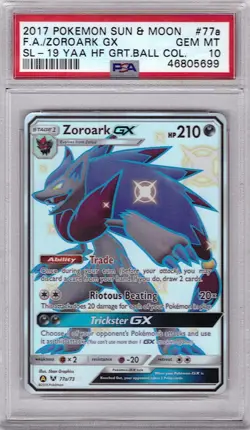 2017 POKEMON SUN & MOON SHINING LEGENDS #77A FULL ART/ZOROARK GX PSA 10 - Image 1