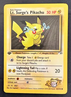 Pokemon 2000 Gym Heroes 1st Edition LT SURGE'S PIKACHU 81/132 NM - never played - Image 1
