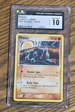 ⭐ CGC 10 GEM MINT ⭐ PHANPY POP Series 2 Pokemon Card 15/17 TCG 2005 - Image 1
