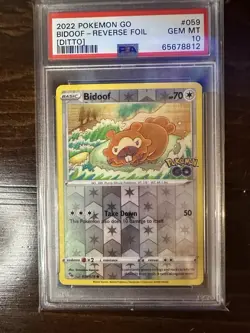2022 POKEMON GO DITTO #059 BIDOOF-REVERSE FOIL PSA 10 - LOW POP - LOW GEM RATE! - Image 1